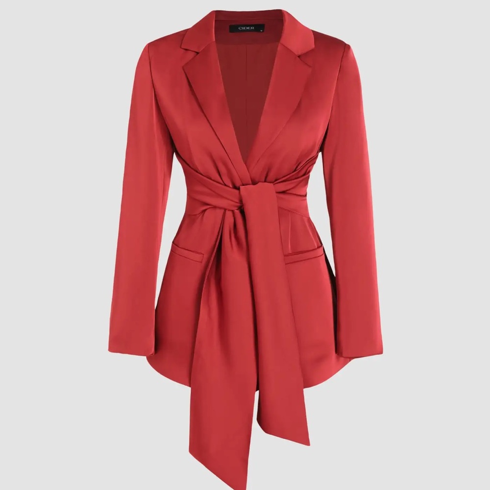 Cider Women's Rich Red Tie-Waist Blazer
